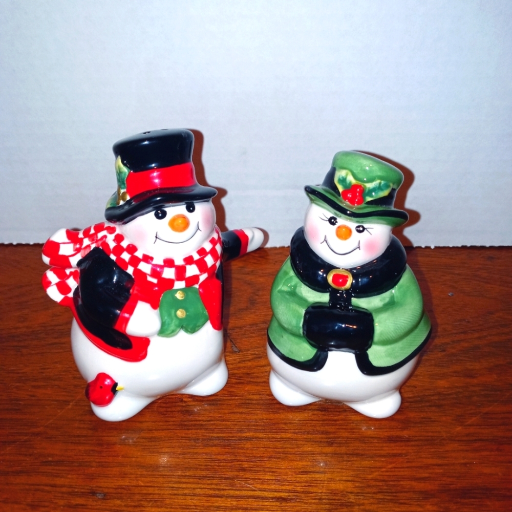 Vintage 2004 Fitz & Floyd Christmas Holly Jolly Snowman Salt & Pepper ..